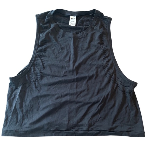 PINK Victoria's Secret Tops - PINK Victoria's Secret Tank Top Large Black Mesh Muscle Crop Shirt Lightweight